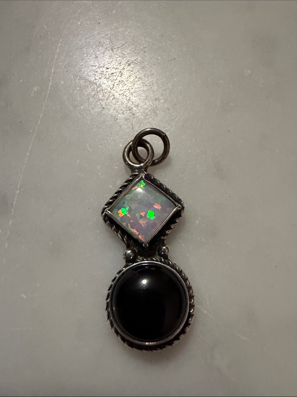 Sterling Silver Black Onyx and Opal Pendant